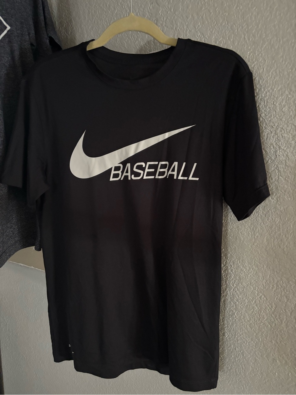 Nike Black Tee with White Swoosh and BASEBALL Print